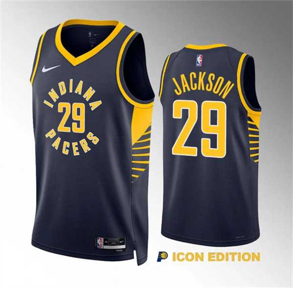 Mens Indiana Pacers #29 Quenton Jackson Navy Icon Edition Stitched Basketball Jersey Dzhi